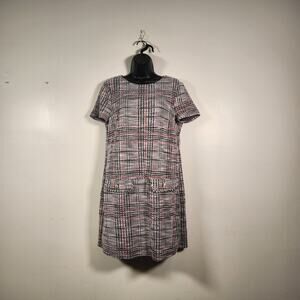 PRIMARK Mini Dress Womens 10 Black White Tweed Tartan Plaid Office Career 70s